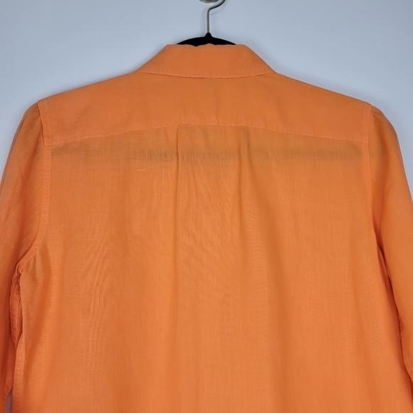 LAUREN Ralph Lauren Orange 100% Linen Gold Button Up Shirt Blouse Size Small - Picture 4 of 8